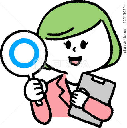 A woman in a suit holding a circle mark (with file) 125139704