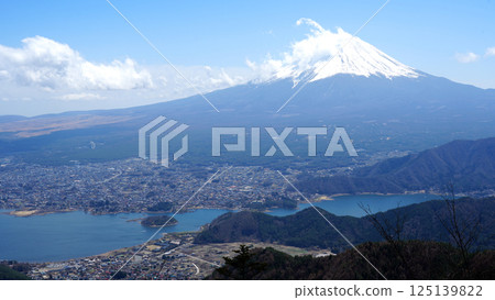 從 FUJIYAMA Twin Terrace 眺望富士山和河口湖 從 FUJIYAMA Twin Terrace 眺望富士山和河口湖 125139822