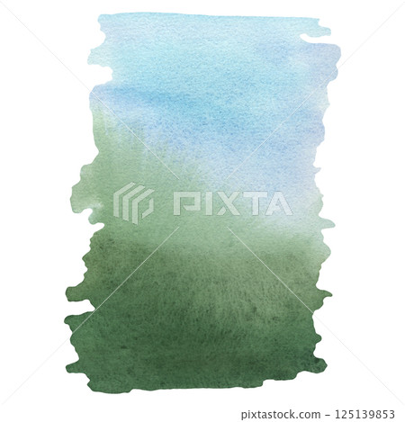 Watercolor stain in blue and greencolors isolated on white background. Hand drawn illustration of blot for your design, logo, banner, text. Delicate airy pastel spot for background. Template for decor 125139853