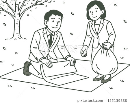 賞櫻後清理的線條插圖,無背景,圖標,醫學插圖,材料 賞櫻後清理的線條插圖,無背景,圖標,醫學插圖,材料 125139888