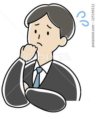 一位身穿西裝、陷入困境/焦慮的男士的插圖 一位身穿西裝、陷入困境/焦慮的男士的插圖 125140112