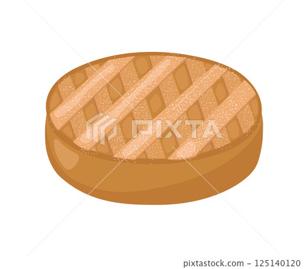 Neapolitan pastiera traditional. Easter shortbread pie with wheat grains, soft cottage cheese, candied fruits. Vector illustration of festive baking. 125140120