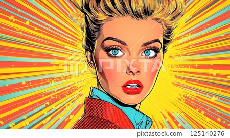 pop art retro style of Vibrant retro-style woman with bold colors 125140276