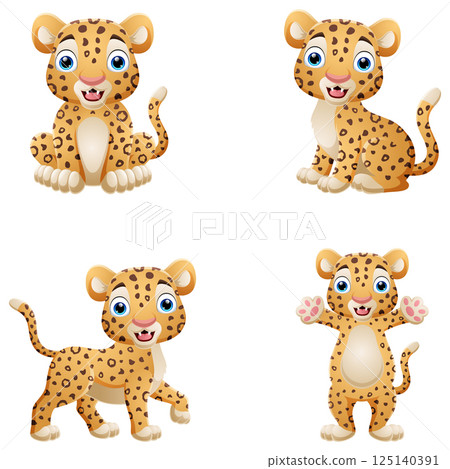 Cartoon leopard collection set on white background Cartoon leopard collection set on white background 125140391