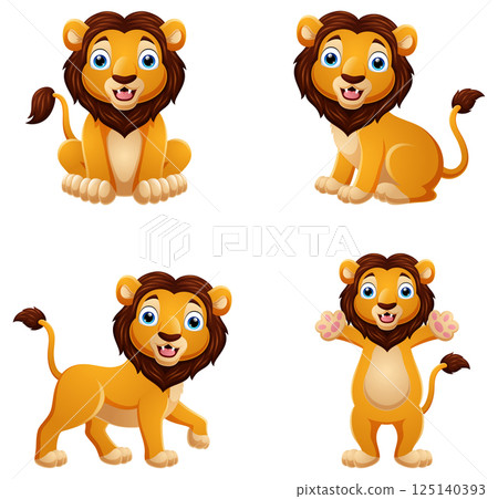Cartoon lion collection set on white background Cartoon lion collection set on white background 125140393