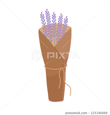 Lavender bouquet in kraft paper. Vector illustration isolated. For a design or a postcard Lavender bouquet in kraft paper. Vector illustration isolated. For a design or a postcard 125140889