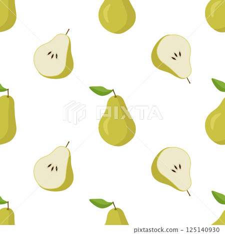 Seamless pattern with ripe pear fruit on a white background. Vector illustration for printing on clothing, textiles, paper, fabric, packaging. Seamless pattern with ripe pear fruit on a white background. Vector illustration for printing on clothing, textiles, paper, fabric, packaging. 125140930