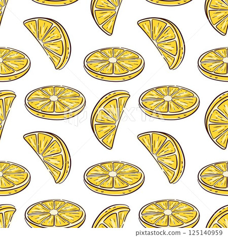 Hand drawn lemon slice seamless pattern in flat... - Stock Illustration ...