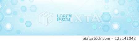 Health care abstract background with hexagons, lines and dots. Medical innovation banner template concept. Biology and pharmaceutical technology background. Vector illustration. 125141048
