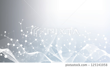 Modern abstract molecules structure for science or medical background. DNA helix or atom visualization. Molecular wave flow abstract background. Vector illustration 125141058
