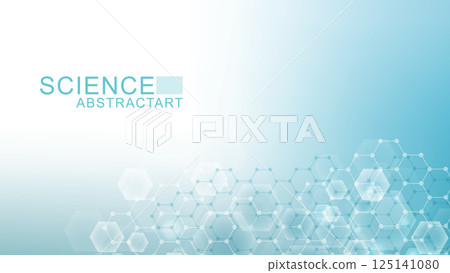 Modern science background with lines, dots and hexagons. Wave flow abstract background. Molecular structure for medical, technology, chemistry, science. Vector illustration Modern science background with lines, dots and hexagons. Wave flow abstract background. Molecular structure for medical, technology, chemistry, science. Vector illustration 125141080
