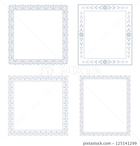 Set of decorative frames Elegant vector element for design in Eastern style, place for text. Floral gray and white borders. Lace illustration for invitations and greeting cards 125141299