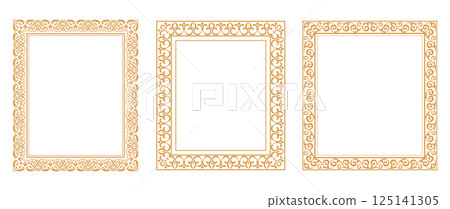 Set of decorative frames Elegant vector element for design in Eastern style, place for text. Floral golden and white borders. Lace illustration for invitations and greeting cards Set of decorative frames Elegant vector element for design in Eastern style, place for text. Floral golden and white borders. Lace illustration for invitations and greeting cards 125141305