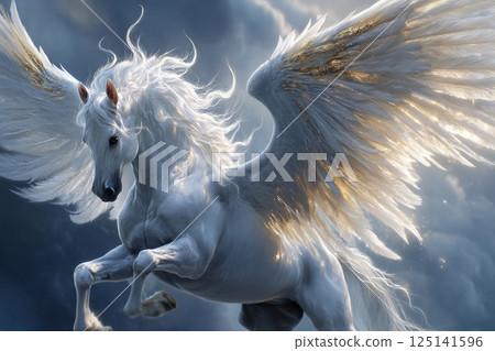 白色飛馬翱翔天空AI影像 白色飛馬翱翔天空AI影像 125141596