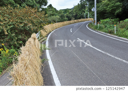 Straw drying on the guardrail of a road Straw drying on the guardrail of a road 125142947
