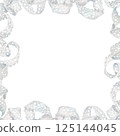 White cotton lace square frame. Decorative twisting ribbon composition in watercolor style. Sewing accessory clipart. 125144045