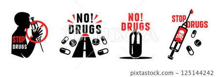 International Day Against Drug Abuse. Awareness Concept Icons and Logos for posters, banners International Day Against Drug Abuse. Awareness Concept Icons and Logos for posters, banners 125144242