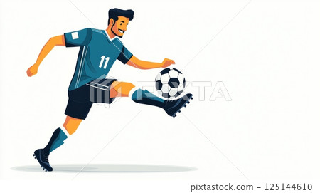 Soccer player kicking a ball in a dynamic pose. 125144610