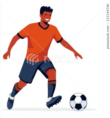 Soccer player dribbling a ball in action. 125144746