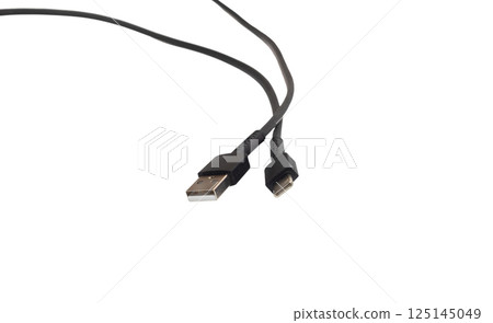 Black USB and Type-C cable, on white background in insulation Black USB and Type-C cable, on white background in insulation 125145049