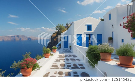 White building, sea and blue 125145422