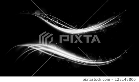 Sophisticated and Elegant White Light Curves and Swirls Gracefully Displayed on a Dark Black Background 125145806