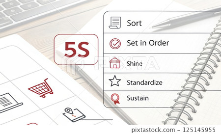 The 5S Sort Set in Order Shine Standardize and Sustain, 5S methodology visual guide and checklist 125145955