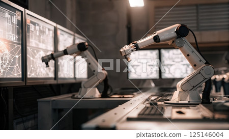 Robotic arms in a modern tech workspace 125146004