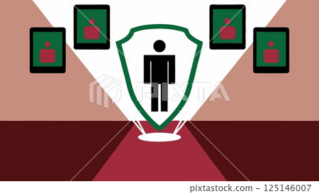 Security concept with figures and digital frames-插圖素材 [125146007] - PIXTA圖庫