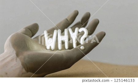5 WHY analysis concept, Hand holding the word WHY in white letters. 125146133