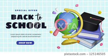 Special offer for back to school with globe and graduation cap, vector illustration Special offer for back to school with globe and graduation cap, vector illustration 125146505