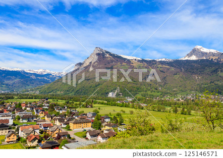 View of Balzers town and Alps in Liechtenstein View of Balzers town and Alps in Liechtenstein 125146571