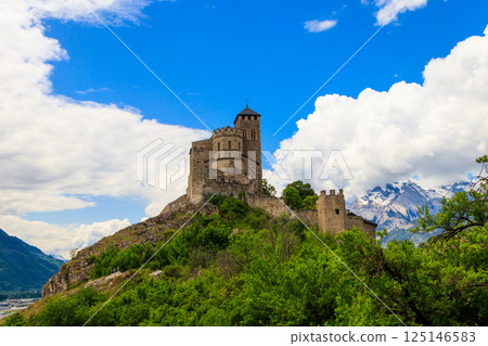 View of Valere Basilica in Sion, Switzerland View of Valere Basilica in Sion, Switzerland 125146583