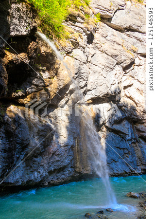 The Aare Gorge (German: Aareschlucht) is a section of the river Aare that carves through a limestone ridge near the town of Meiringen, in the Bernese Oberland region of Switzerland 125146593