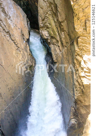 Trummelbach Falls are a series of ten glacier-fed waterfalls inside the mountain in Lauterbrunnen, Switzerland 125146621