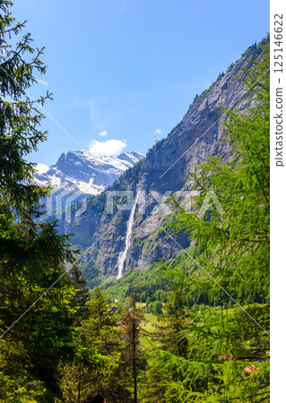 View of Lauterbrunnen Valley in Bernese Oberland, Switzerland. Switzerland nature and travel. Alpine scenery 125146622