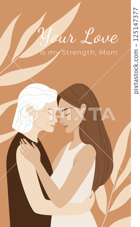 Mother and Daughter Hug. Heartwarming Mothers Day Greeting Card 125147377
