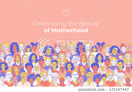 Doodle Portraits of Diverse Women. Mothers Day Greeting Card 125147447