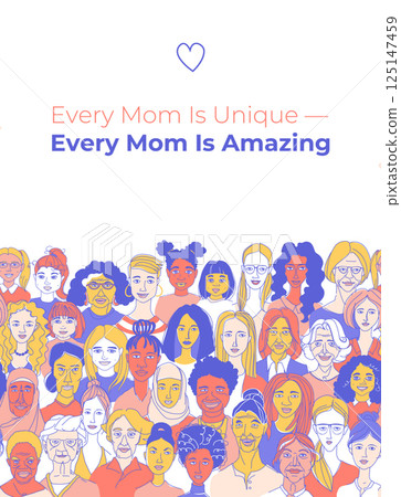 Doodle Portraits of Diverse Women. Mothers Day Greeting Card 125147459
