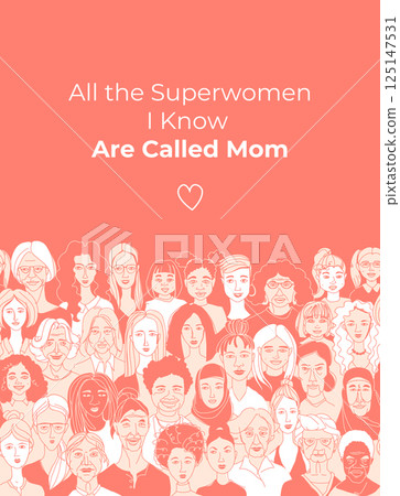 Doodle Portraits of Diverse Women. Mothers Day Greeting Card 125147531