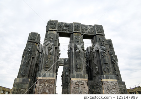 Chronicle of Georgia monument recording the history of Georgia by sculptor Zurab Tsereteli in Tbilisi, Georgia 125147989