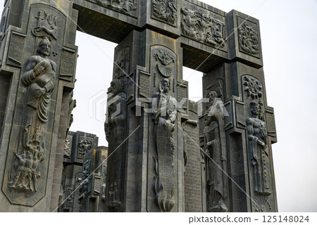 Chronicle of Georgia monument recording the history of Georgia by sculptor Zurab Tsereteli in Tbilisi, Georgia 125148024