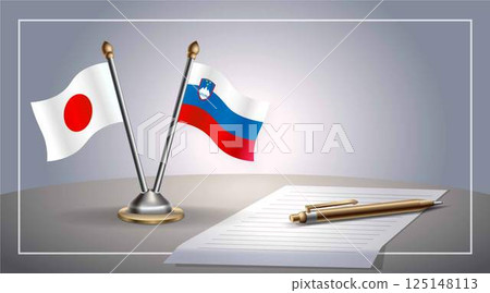 Small national flag of Japan and Slovenia flag Relation, Template Vector Illustration Small national flag of Japan and Slovenia flag Relation, Template Vector Illustration 125148113
