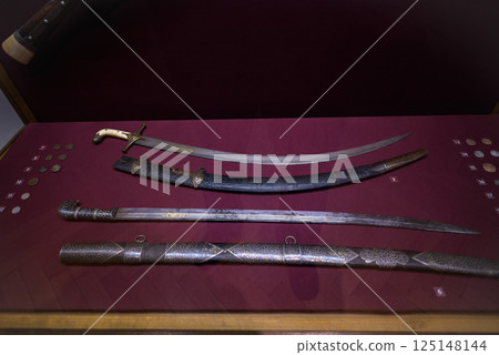 Exhibition of old artifacts, weapons and jewelry in Georgian National Museum in Tbilisi, capital of Georgia 125148144