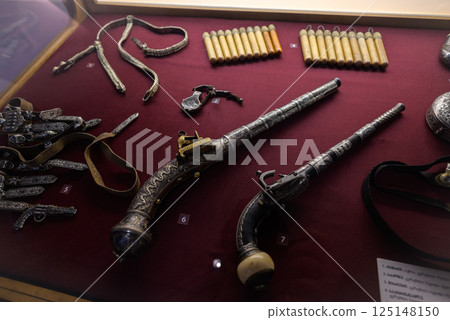 Exhibition of old artifacts, weapons and jewelry in Georgian National Museum in Tbilisi, capital of Georgia Exhibition of old artifacts, weapons and jewelry in Georgian National Museum in Tbilisi, capital of Georgia 125148150