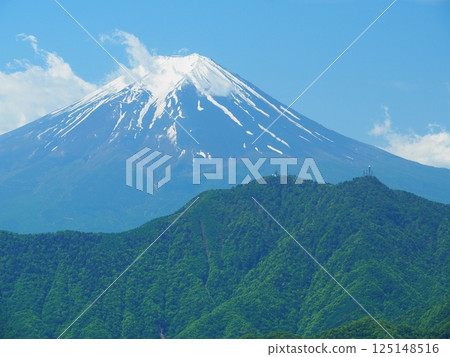 Fuji and Mitsutoge Pass as seen from Mt. Takikoyama in early summer 125148516