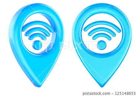 Wi-Fi pointer. Wi-Fi Hotspot Location, Internet Access Map Marker. 3D rendering Wi-Fi pointer. Wi-Fi Hotspot Location, Internet Access Map Marker. 3D rendering 125148653
