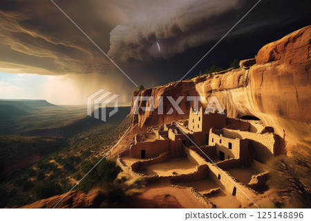 Generative AI Surrounding Terrain, Cliff dwellings, and Valley Canyon De Chelly Arizona 125148896