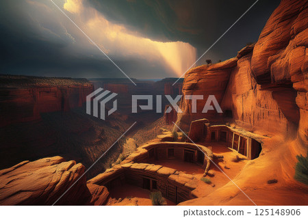 Generative AI Surrounding Terrain, Cliff dwellings, and Valley Canyon De Chelly Arizona Generative AI Surrounding Terrain, Cliff dwellings, and Valley Canyon De Chelly Arizona 125148906