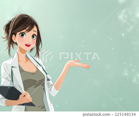 一位女醫生正在做推薦姿勢的圖片 125149134